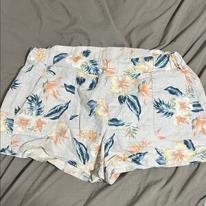 High-Waisted Floral Print Linen Blend Shorts Size L Beachy Casual